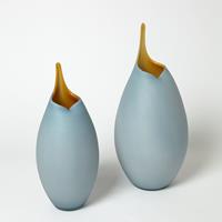FROSTED GREY VASE WITH AMBER CASING LG