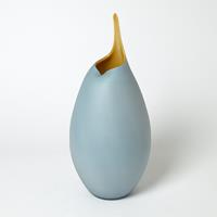 FROSTED GREY VASE WITH AMBER CASING LG