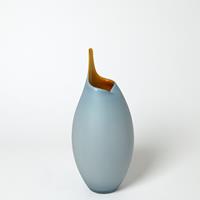 FROSTED GREY VASE WITH AMBER CASING SM