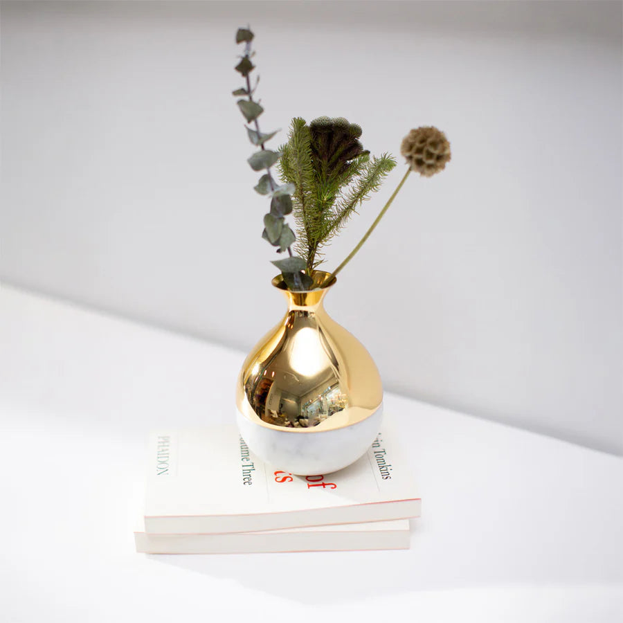 Coluna Dual Bud Vase, Marble & Gold