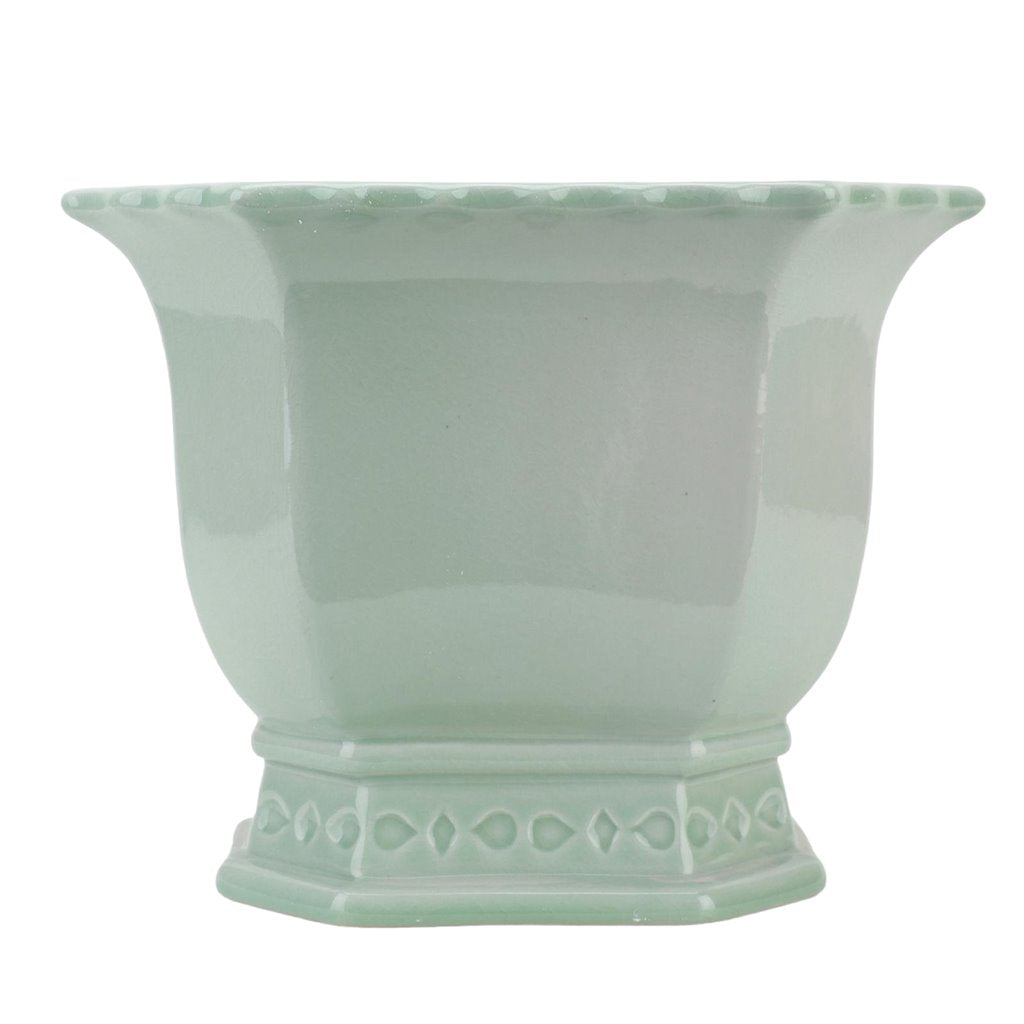 Porcelain Octagonal Footed Planter - Light Green