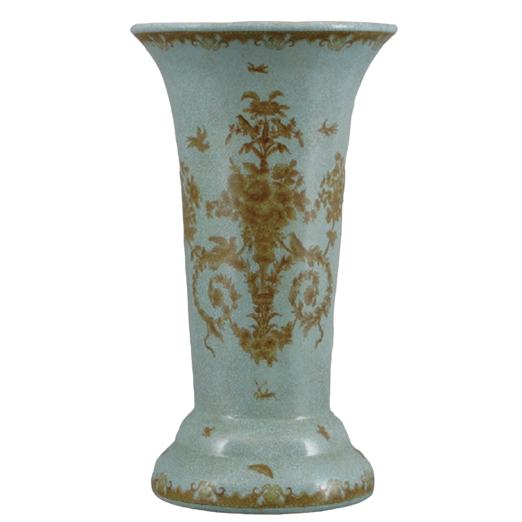 HAND PAINTED PORCELAIN CYLINDRICAL VASE - BLUE