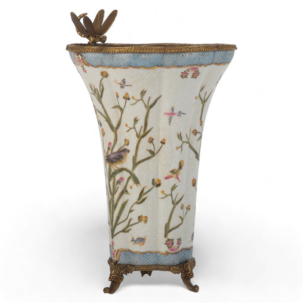 PORCELAIN VASE WITH BRONZE ORMOLU DRAGONFLY - SATIN GRASS