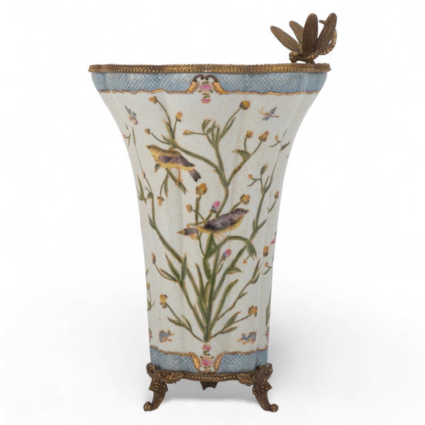 PORCELAIN VASE WITH BRONZE ORMOLU DRAGONFLY - SATIN GRASS