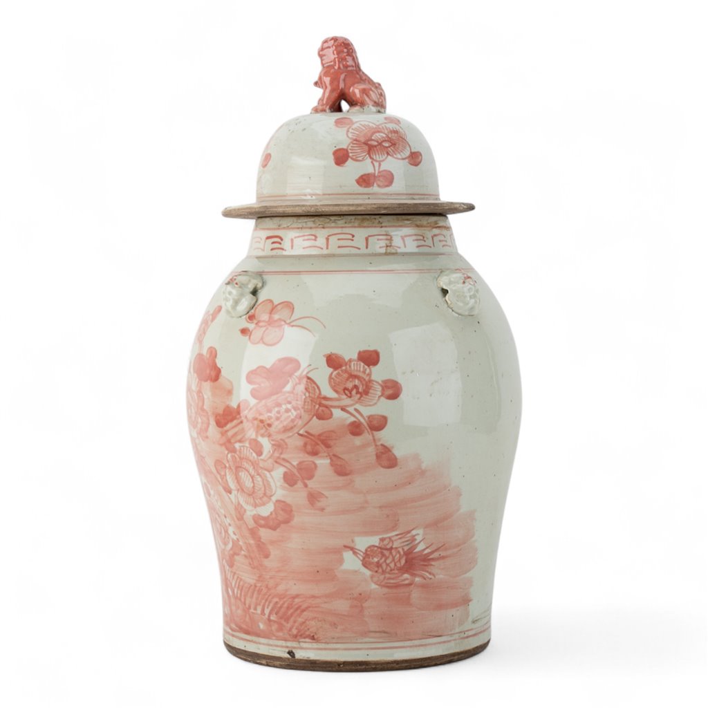 Lidded Red Bird Warrior Jar Md