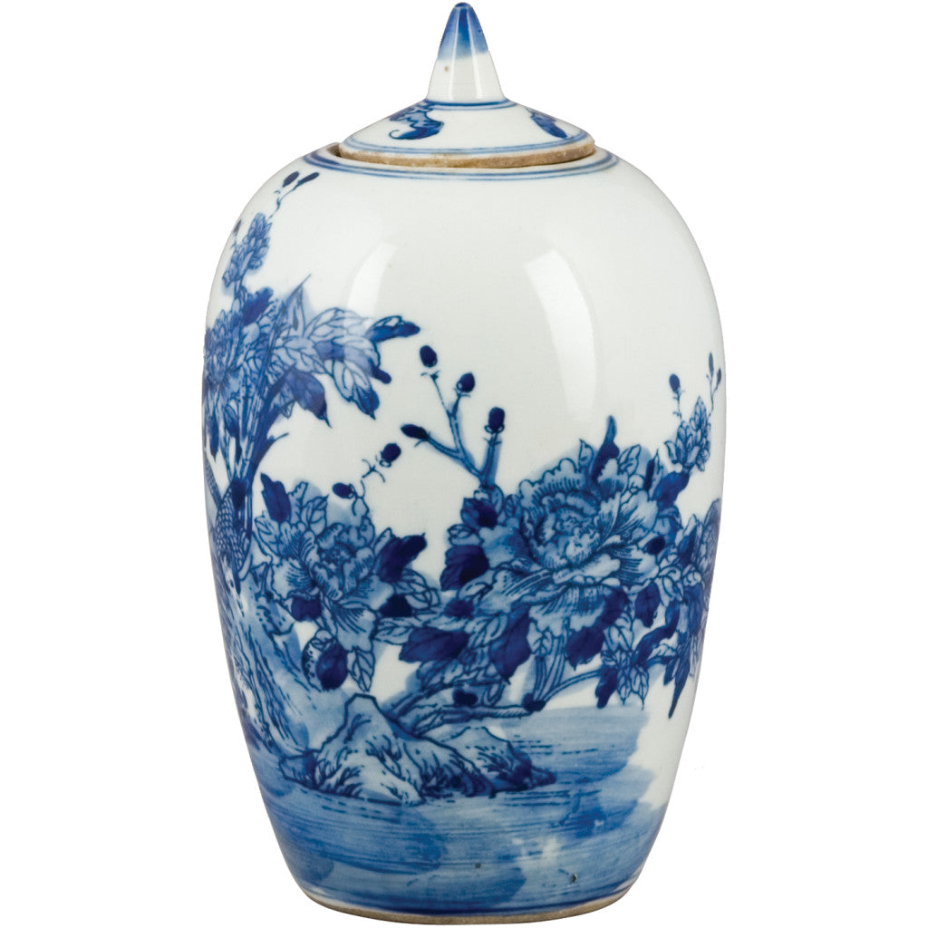 BLUE & WHITE LIDDED JAR GARDEN