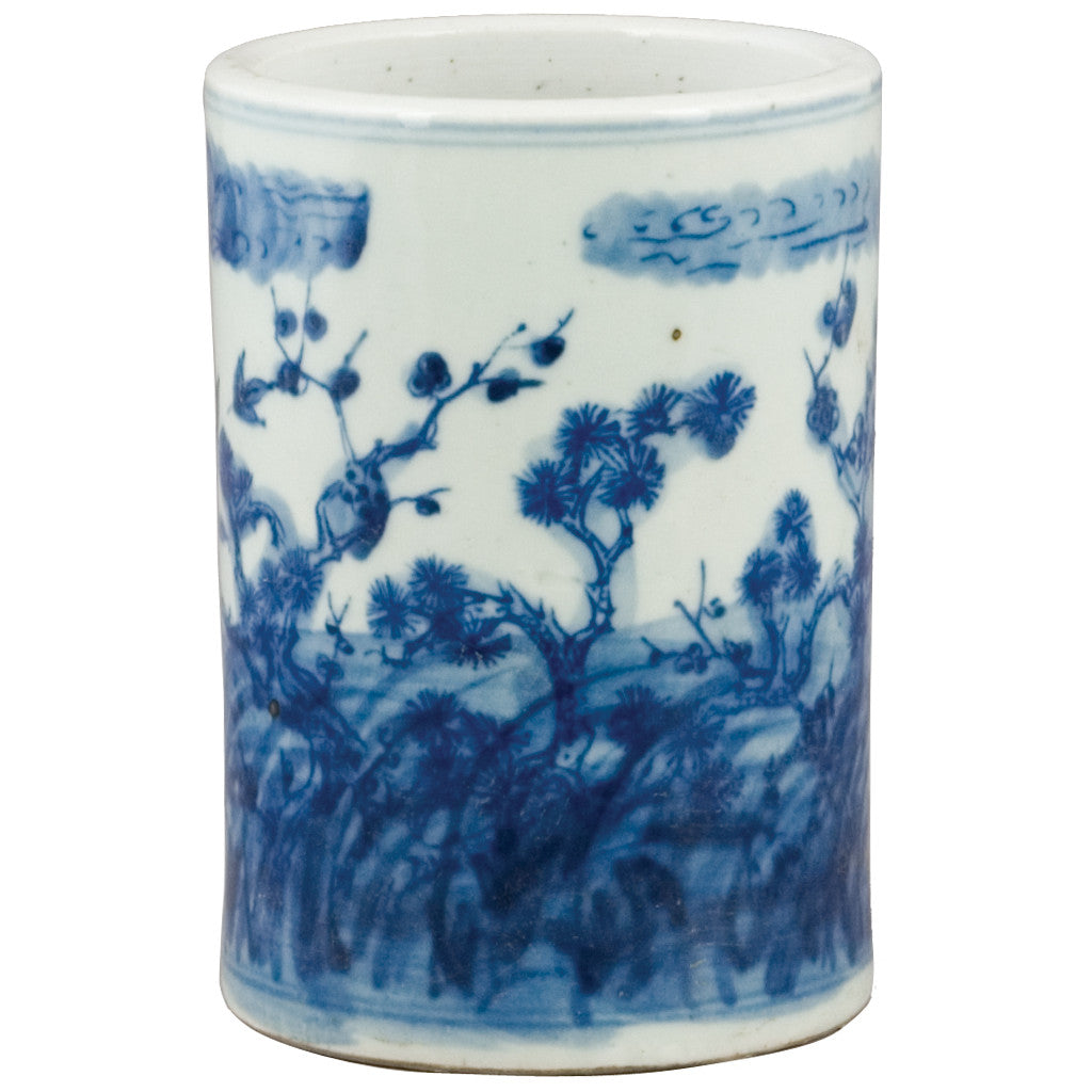 BLUE & WHITE CYLINDRICAL VASE