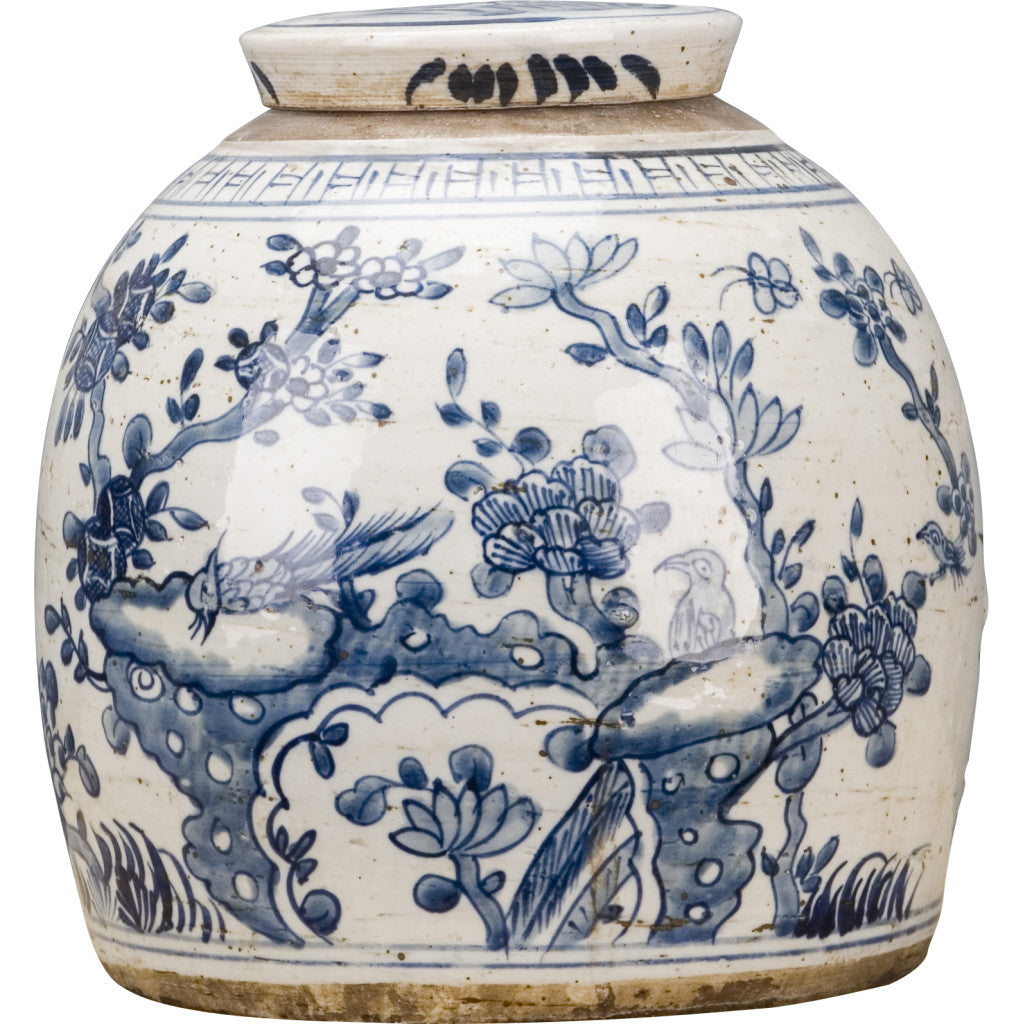BLUE & WHITE LIDDED BULB JAR