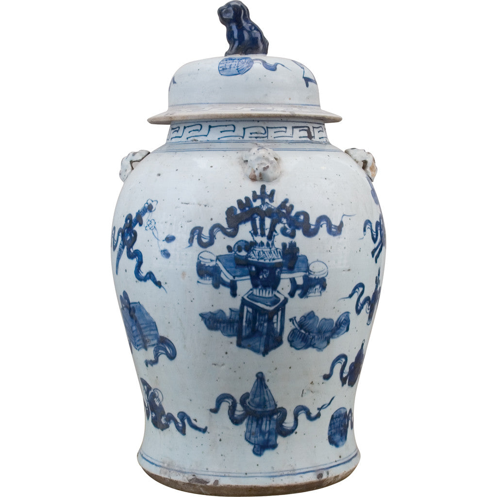 BLUE & WHITE LIDDED TEMPLE JAR
