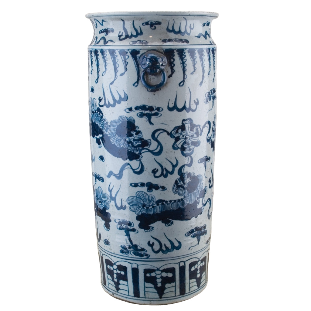 BLUE & WHITE CYLINDRICAL VASE