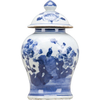 Blue And White Lidded Mini Ginger Jar