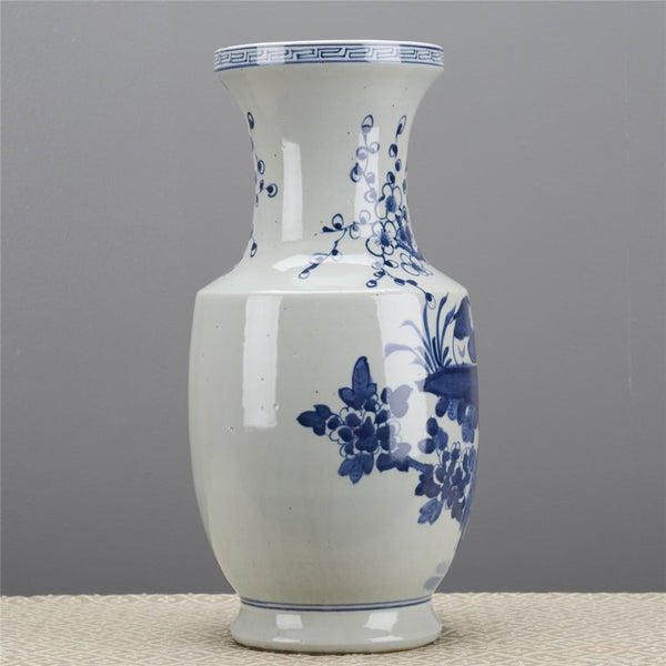 BLUE & WHITE VASE WITH FLOWER &  BIRD