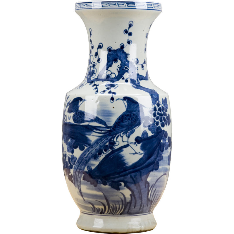 BLUE & WHITE VASE WITH FLOWER &  BIRD