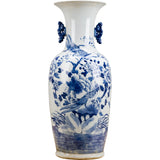 BLUE & WHITE FLORAL AND BIRD VASE