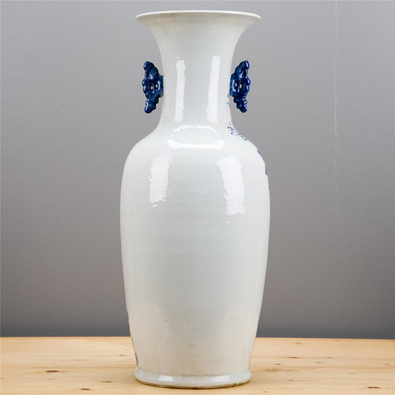 BLUE & WHITE FLORAL AND BIRD VASE