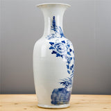 BLUE & WHITE FLORAL AND BIRD VASE