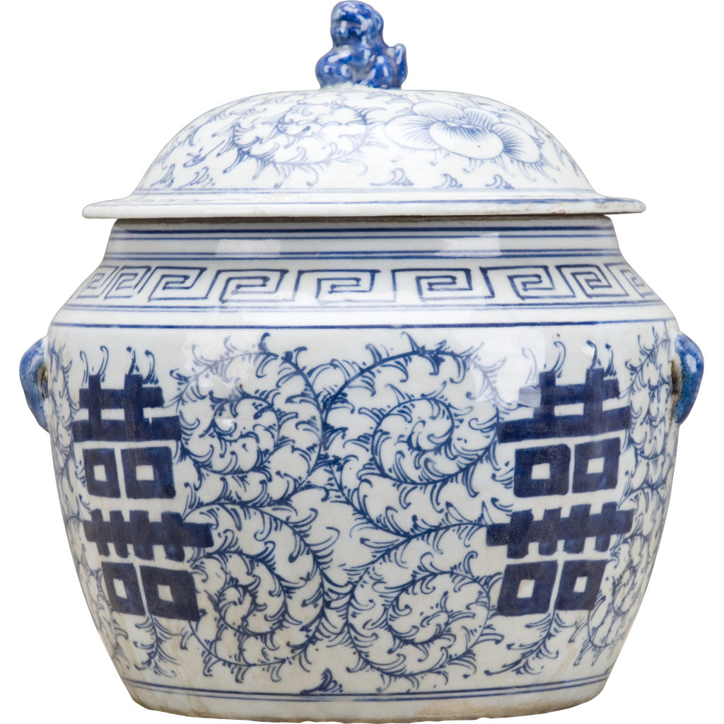 BLUE &amp; WHITE LIDDED DOUBLE HAPPINESS BOX