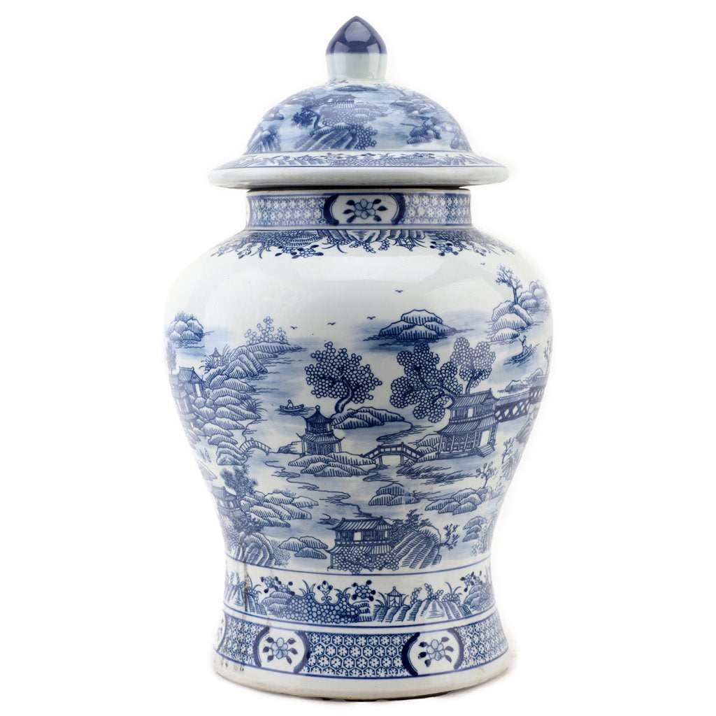 LIDDED BLUE AND WHITE JAR