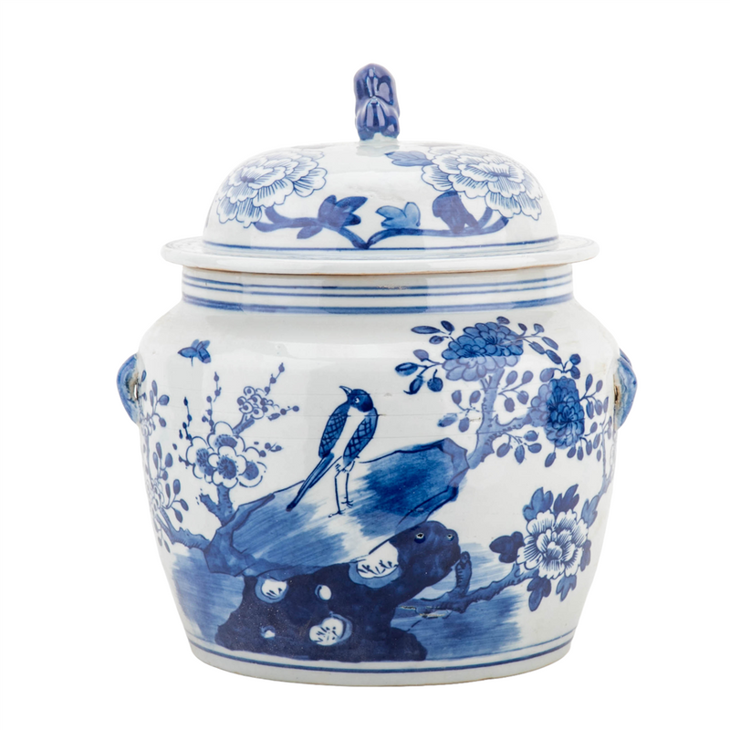 FLORAL AND BIRD ROUND LIDDED JAR