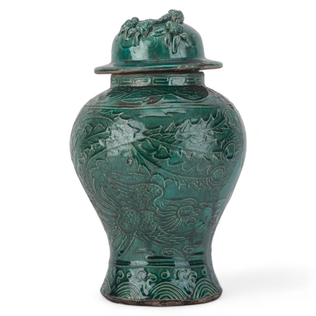 Green Plum Peach Lidded Jar