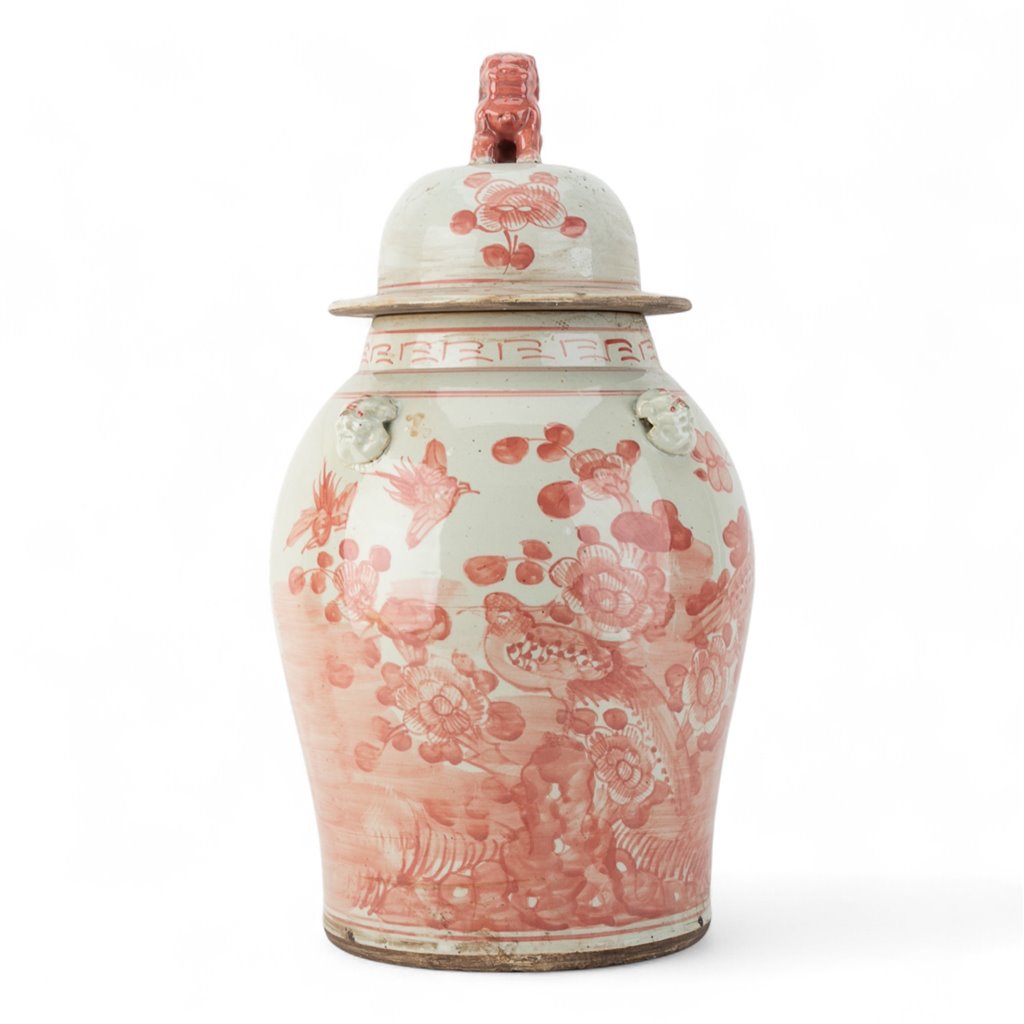 Lidded Red Bird Warrior Jar Md