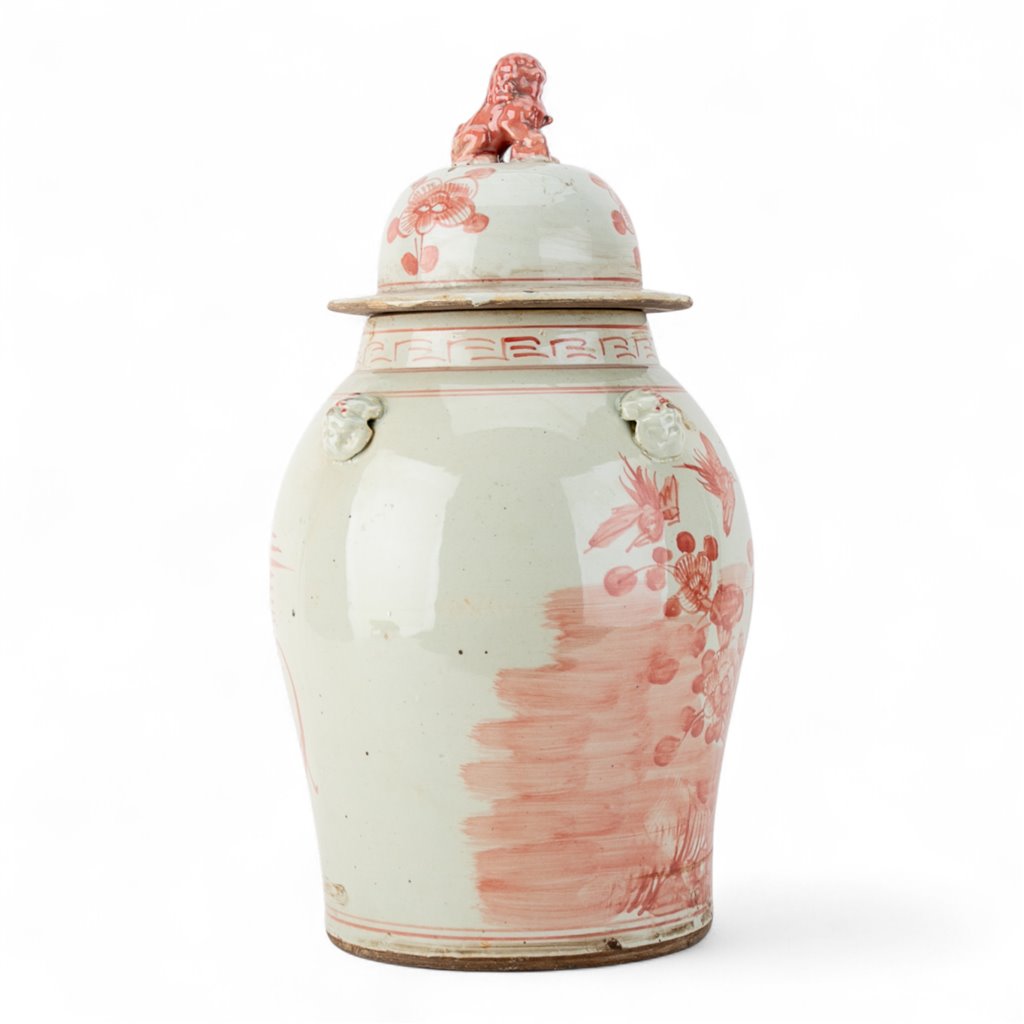 Lidded Red Bird Warrior Jar Md