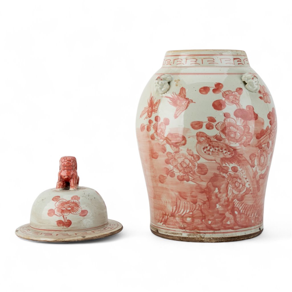 Lidded Red Bird Warrior Jar Md