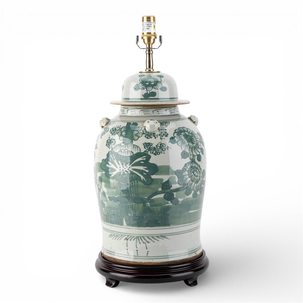Warrior Lidded Jar Lamp - Green Floral Scene
