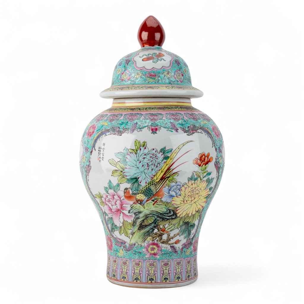 Warrior Lidded Jar- Colorful Green Floral