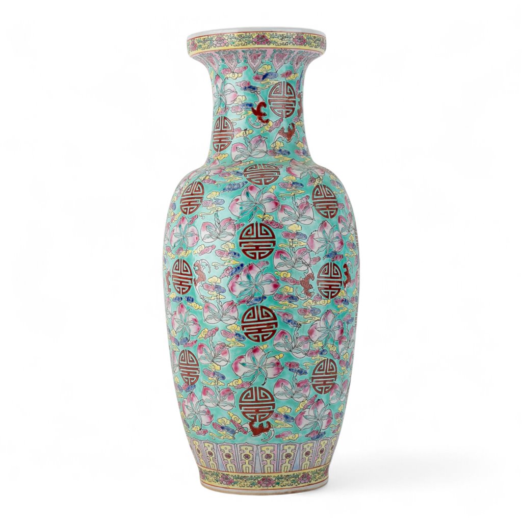 CLASSIC FLOWER VASE GREEN FLORAL & PEACH