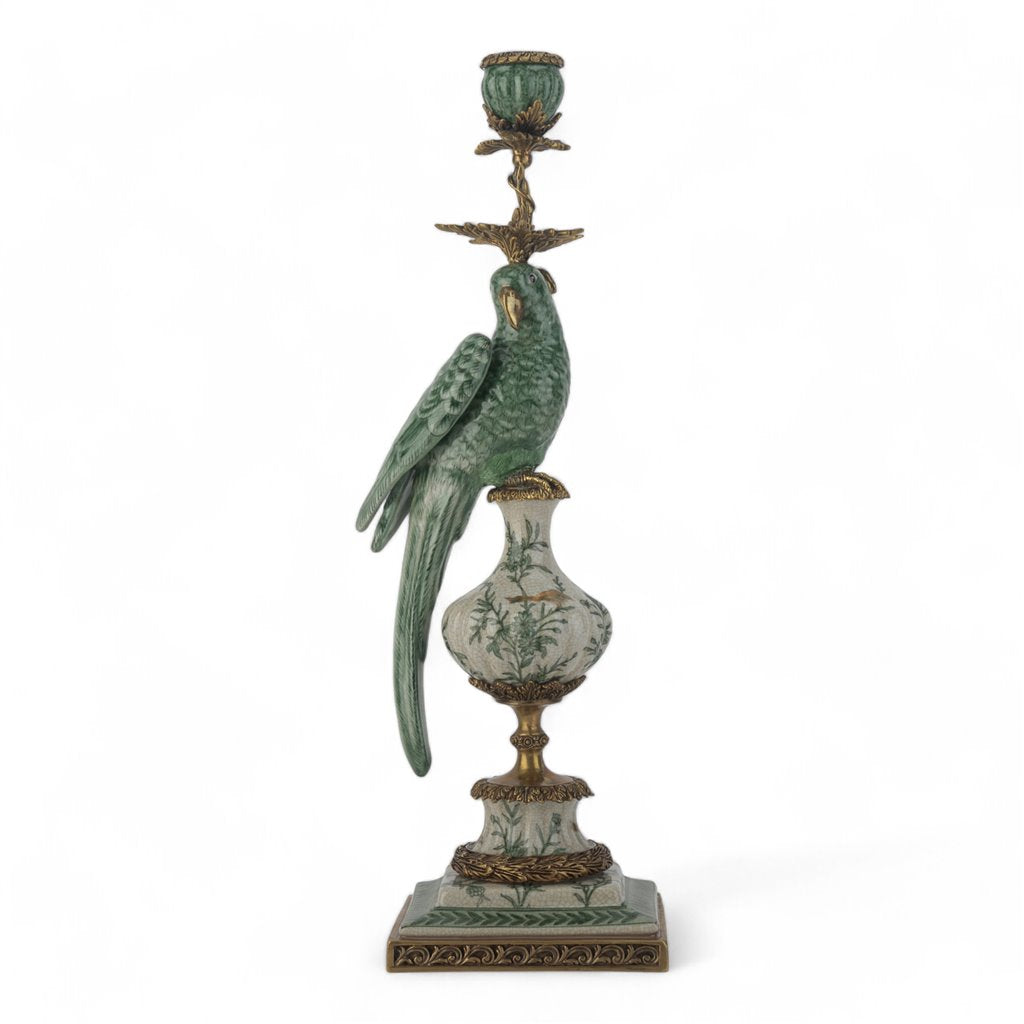 Porcelain Parrot Candleholder Left