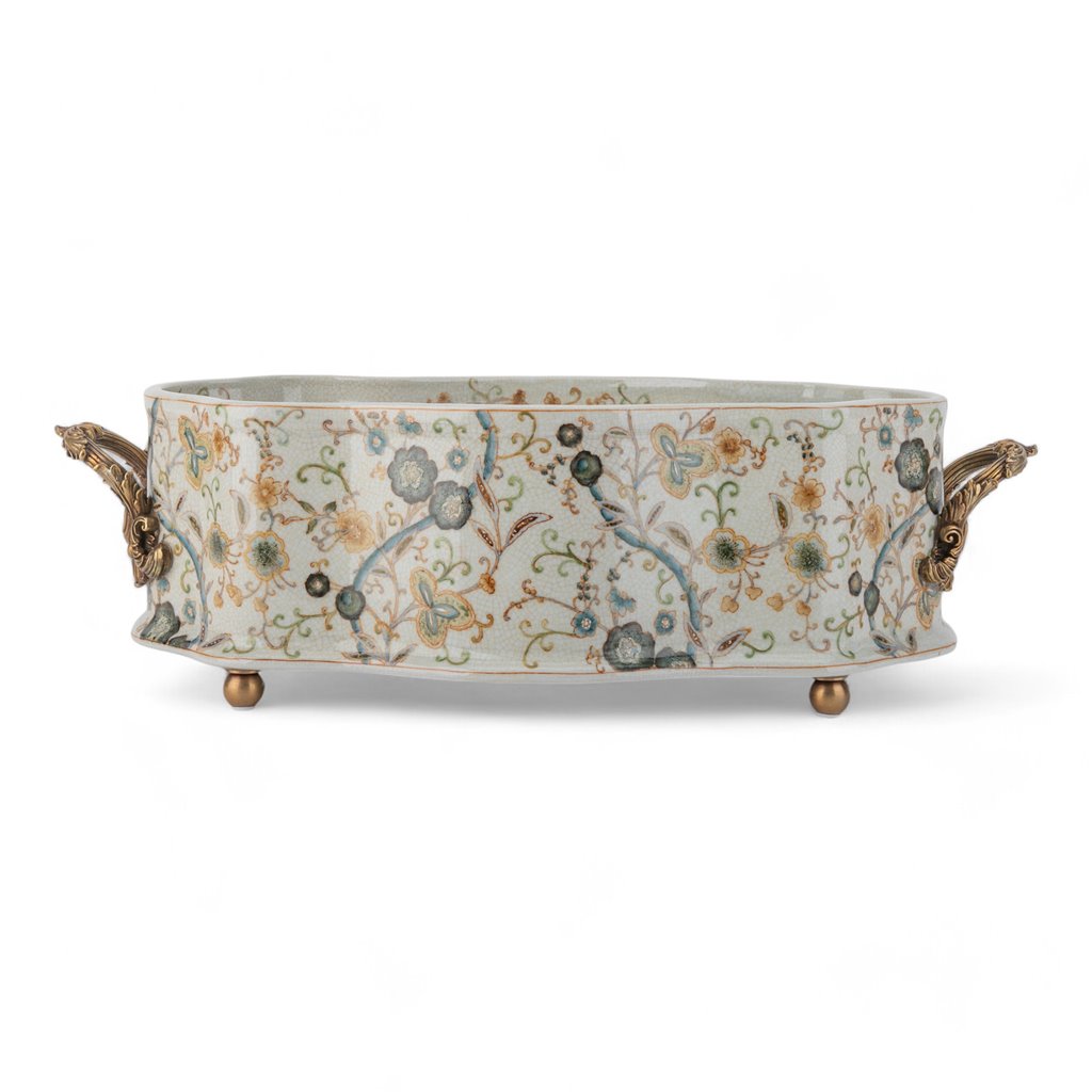 Porcelain Planter With Bronze Handles-Twine Garden, duvallatelier.com