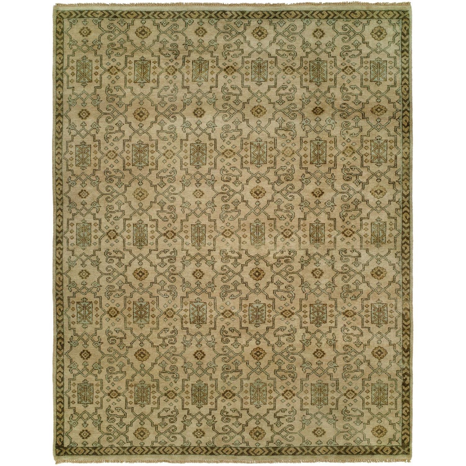 Handcrafted Transitional Motif Hand Knotted Rug in Hand Spun Wool