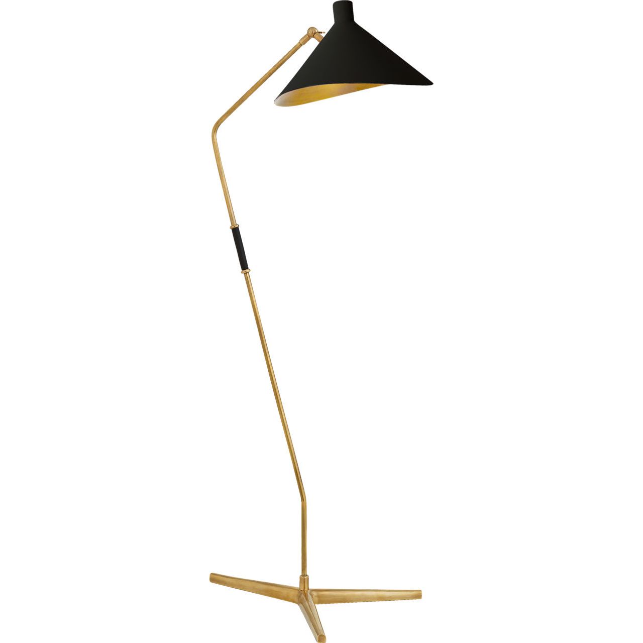 Mayotte Large Offset Floor Lamp in Hand-Rubbed Antique Brass with Black Shade, duvallatelier.com