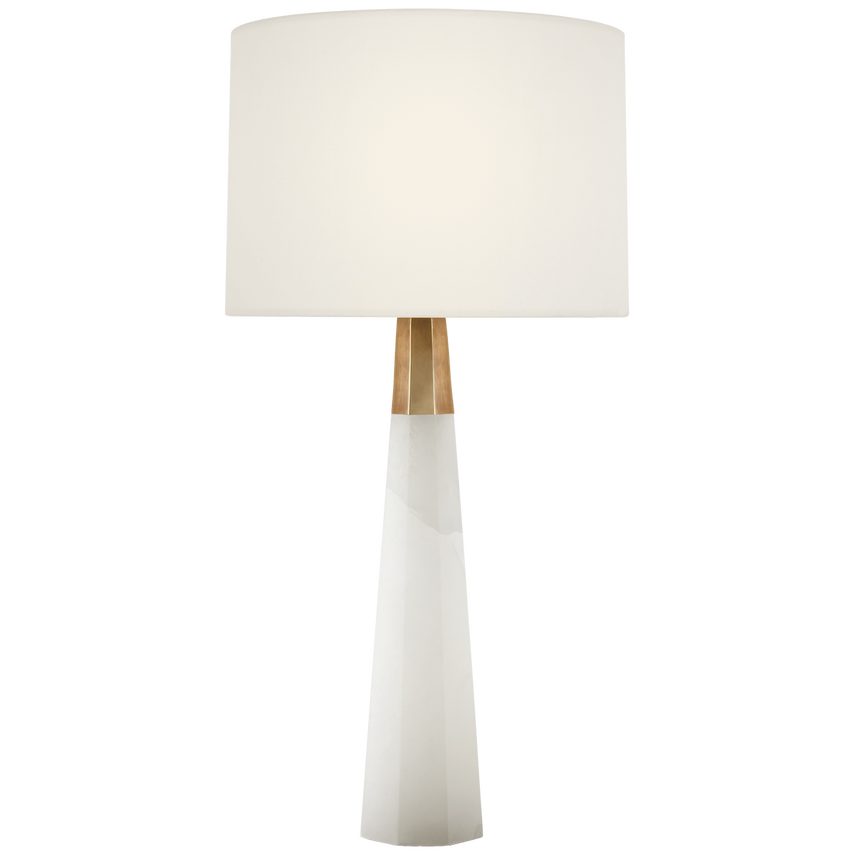 Olsen Table Lamp in Alabaster and Hand-Rubbed Antique Brass with Linen Shade