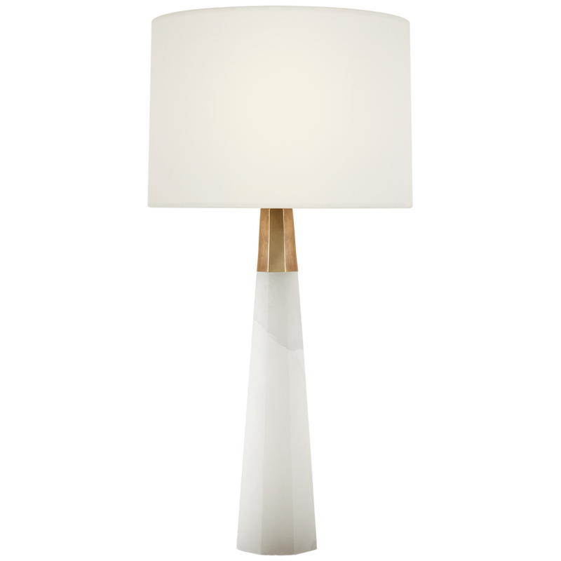 Olsen Table Lamp in Alabaster and Hand-Rubbed Antique Brass with Linen Shade