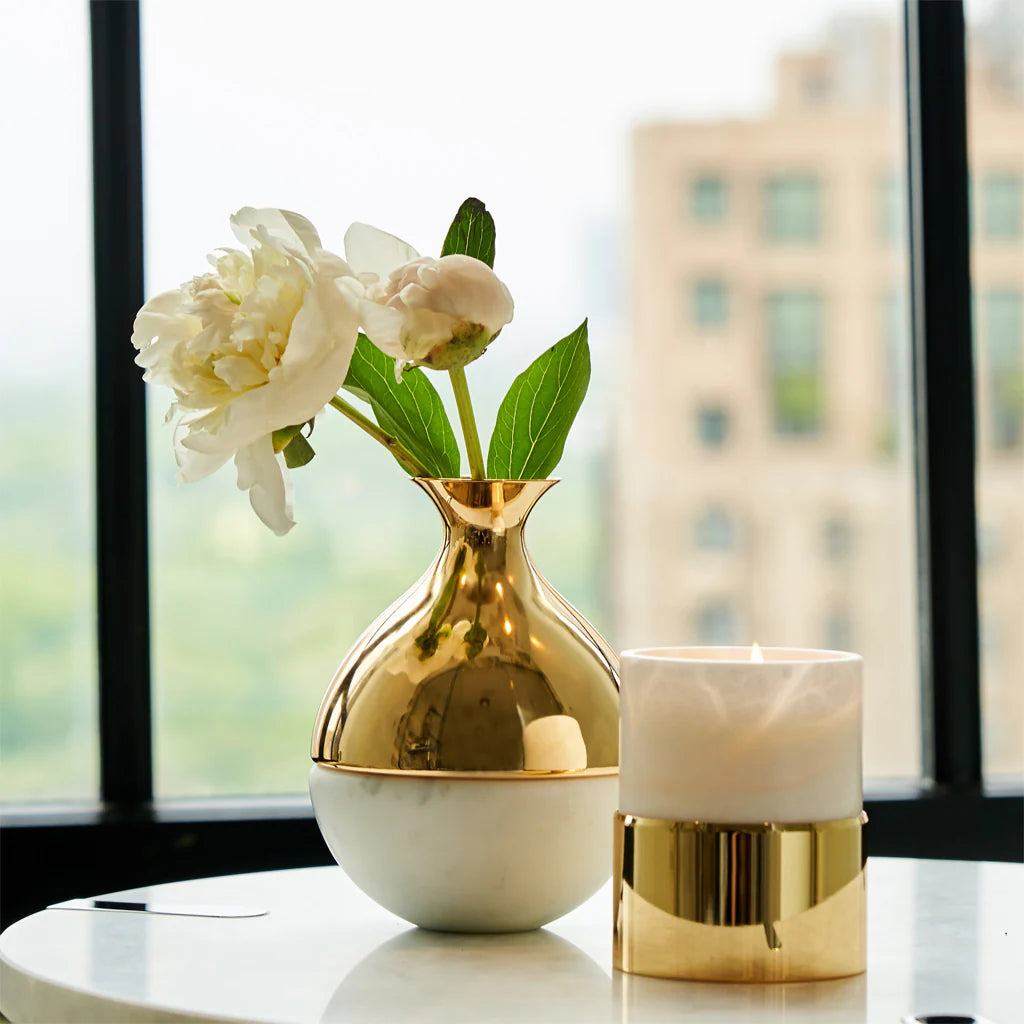 Coluna Dual Vase, Marble & Gold
