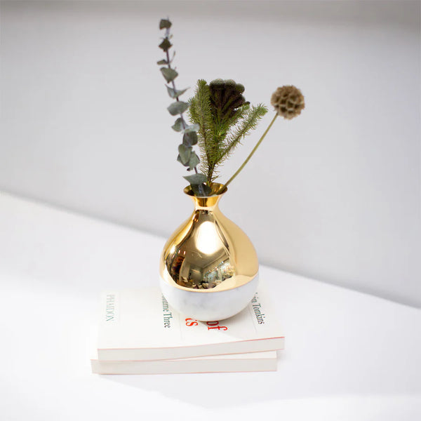 Coluna Dual Bud Vase, Marble & Gold