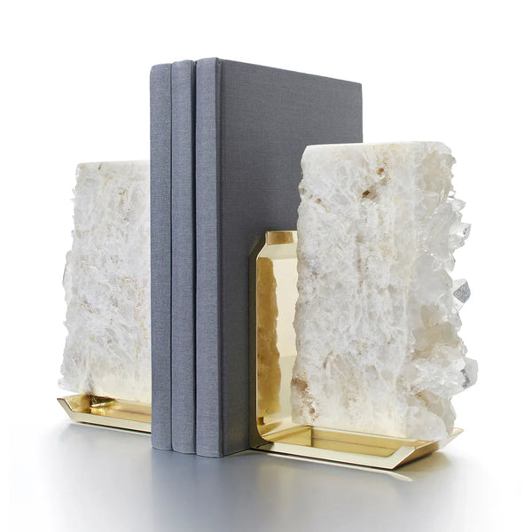 Fim Bookends, Crystal Quartz & Gold, Set of 2