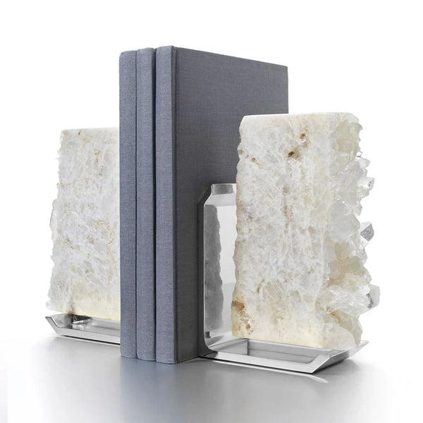 Fim Bookends, Crystal Quartz & Silver, Set of 2