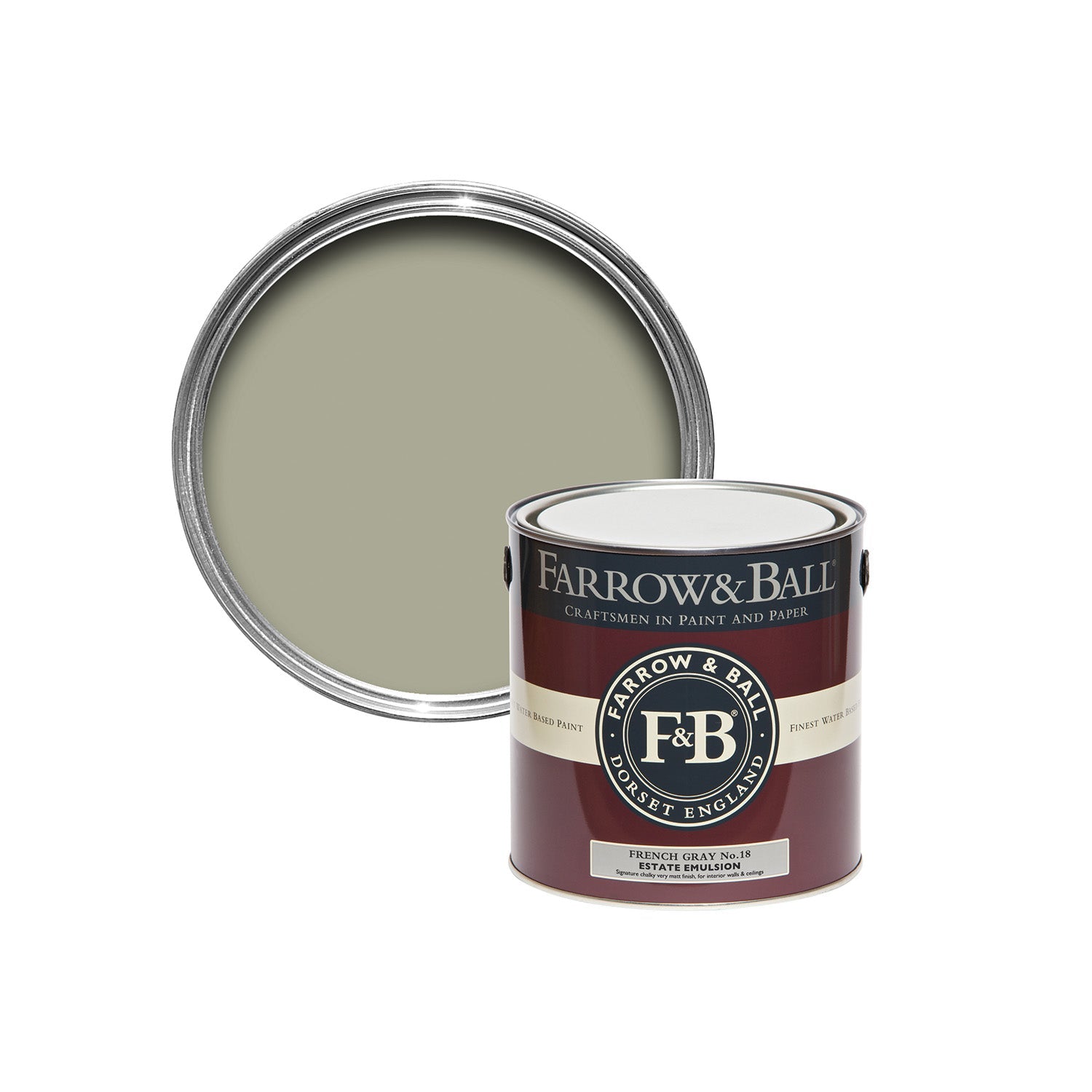 Farrow & Ball French Gray No. 18 paint sample pot, duvallatelier.com