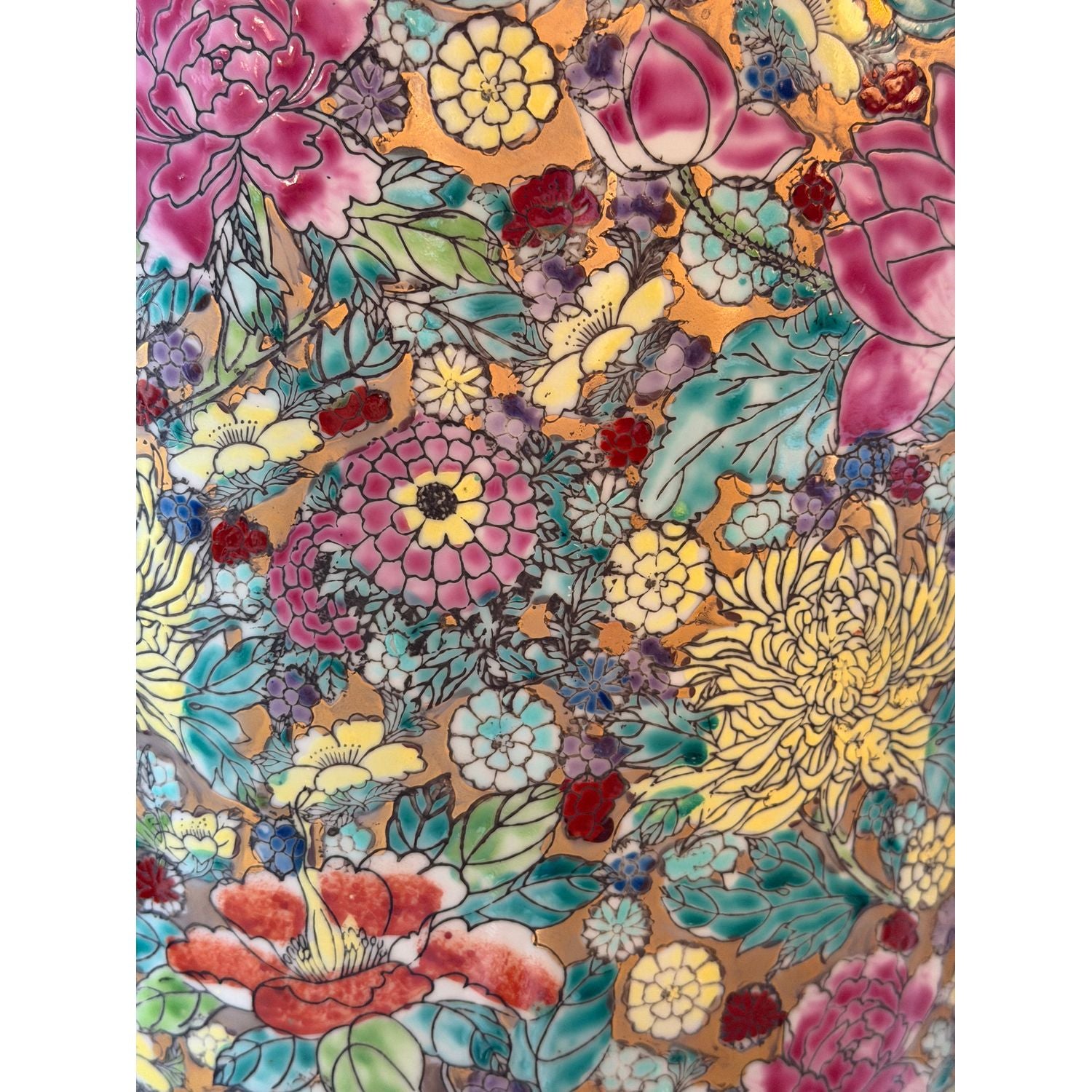 Multicolored Large Straight Vase - Golden Thousand Flower, duvallatelier.com