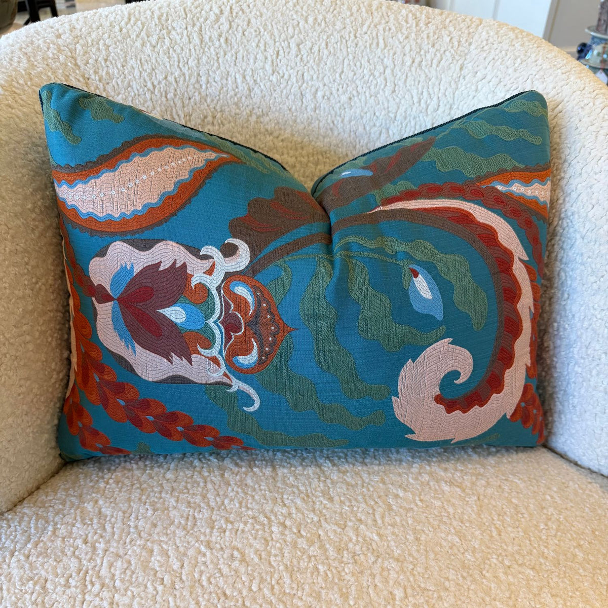 ATELIER COLLECTION PILLOW- JAIPUR FANTASIE TURQUOISE PILLOW, duvallatelier.com