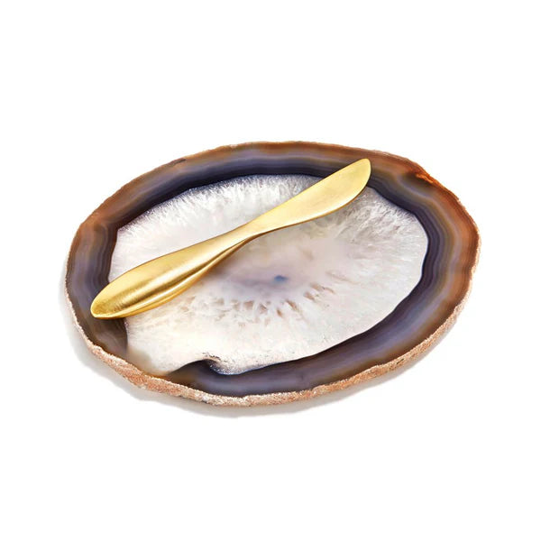 ITA GEMSTONE CHEESE PLATE & SPREADER SAND AND GOLD