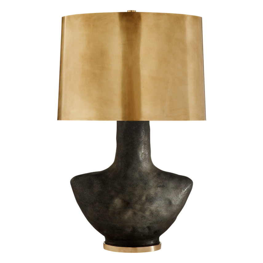 Armato SMALL Table Lamp WITH OVAL ANTIQUE-BURNISHED BRASS  or Linen SHADE, duvallatelier.com