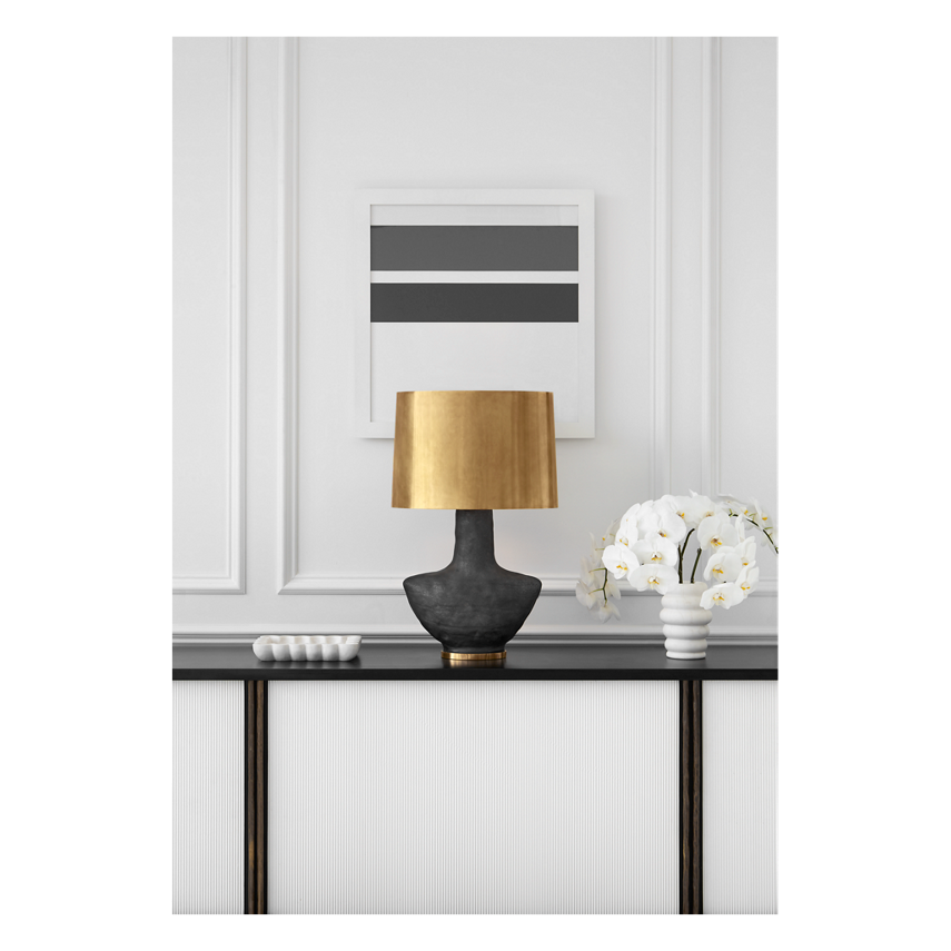 Armato SMALL Table Lamp WITH OVAL ANTIQUE-BURNISHED BRASS  or Linen SHADE, duvallatelier.com