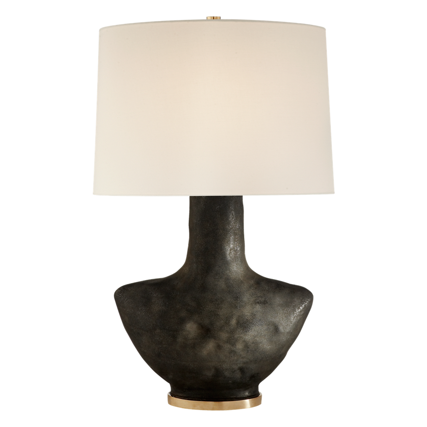 Armato SMALL Table Lamp WITH OVAL ANTIQUE-BURNISHED BRASS  or Linen SHADE, duvallatelier.com