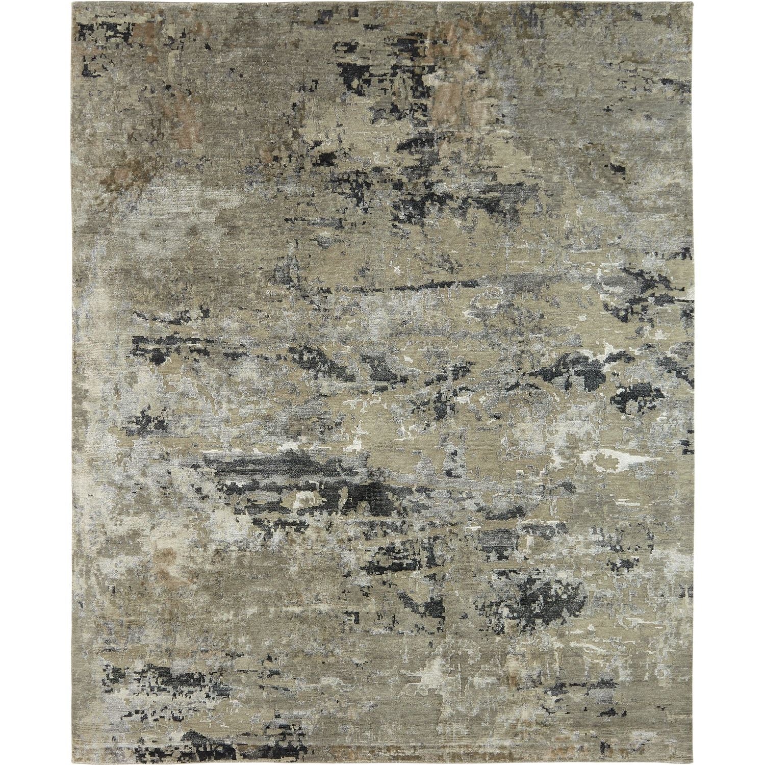 ABSTRACT TIBETAN WEAVE GREY SAND RUG/RUNNER