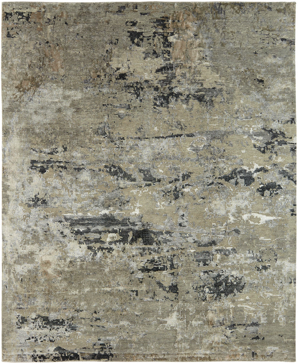 ABSTRACT TIBETAN WEAVE GREY SAND RUG/RUNNER