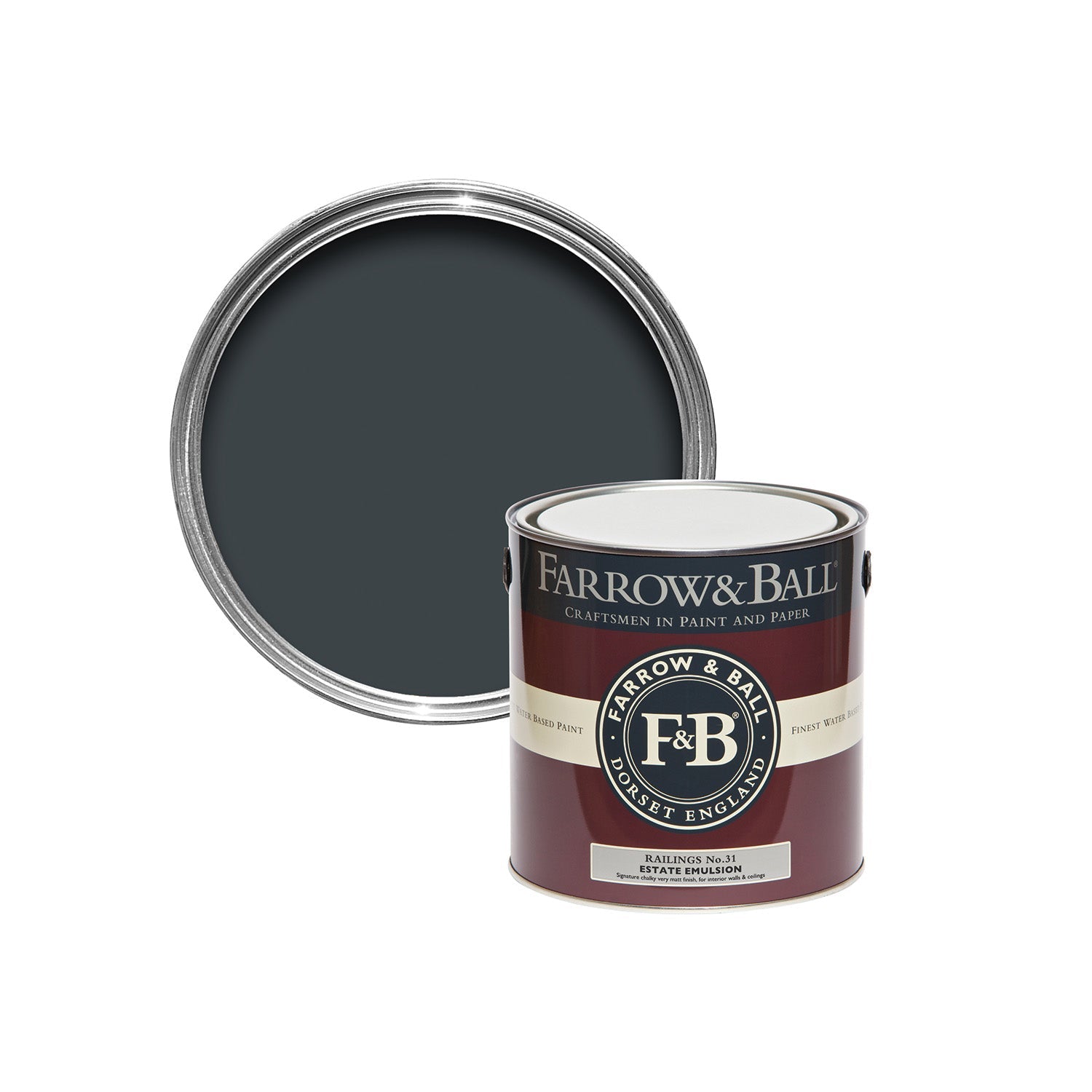 Farrow & Ball Railings No. 31  paint sample pot, duvallatelier.com